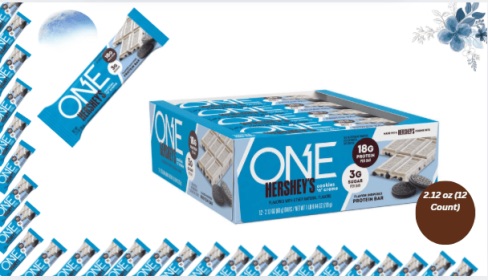 ONE HERSHEY'S Cookies 'n' Creme Flavored Protein Bars, 2.12 oz (12 Count)
