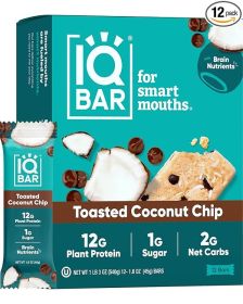 Brain and Body Plant Protein Bars - Toasted Coconut Chip - 12-Count Low Carb - Gluten Free, High Fiber, Vegan Snacks - Low Sugar Meal Replacement