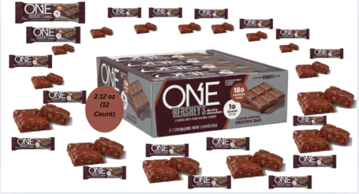 ONE HERSHEY'S Double Chocolate Flavored Protein Bars, 2.12 oz (12 Count)